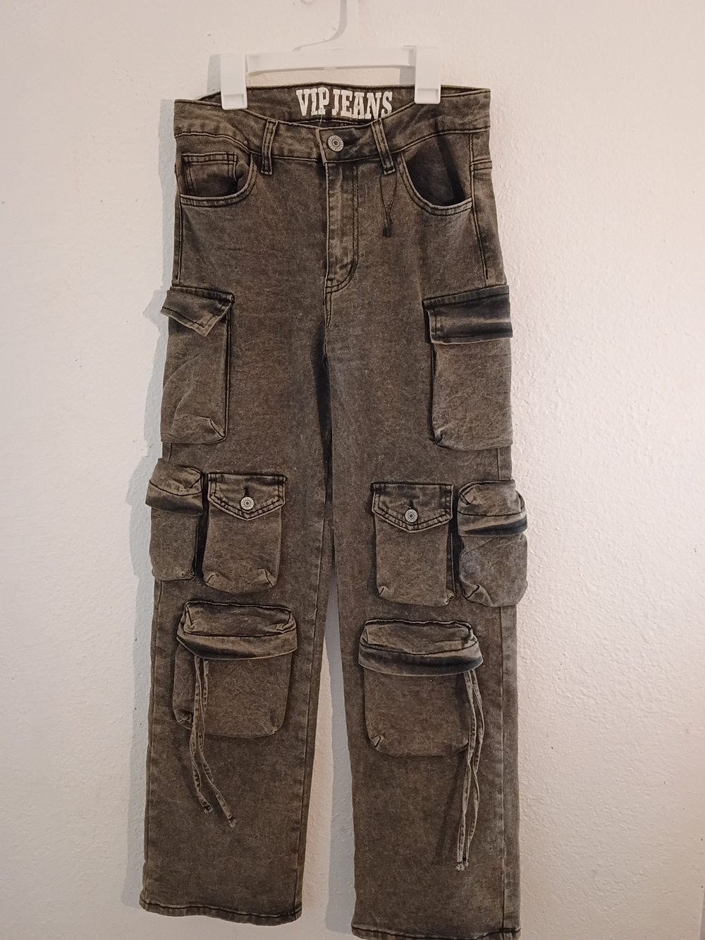 VIP Jeans Acid Wash Multi-Pocket Denim Cargo Pants - VIP Brown Cargo Pants 9/29